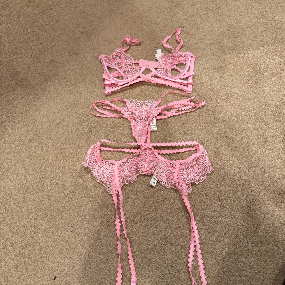 For Love And Lemons Pink Lace Bra Set